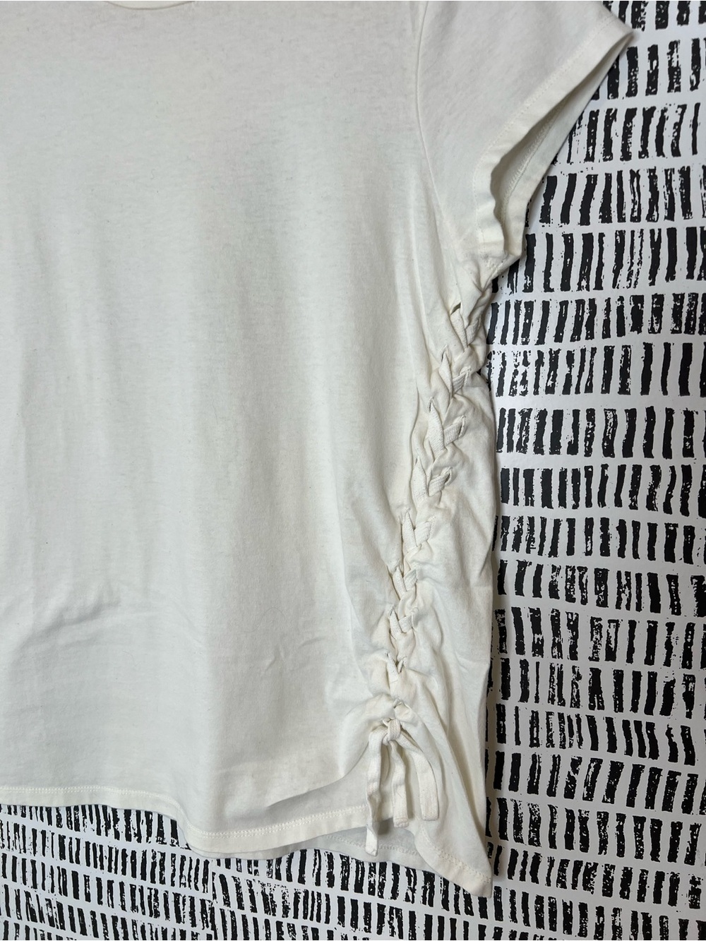 AllSaints White Ruched Side Tie Tee Minimalist Crew Neck Short Sleeve Cotton Top - Picture 3 of 15
